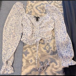 Forever 21 Floral Print Long Sleeve Crop Top